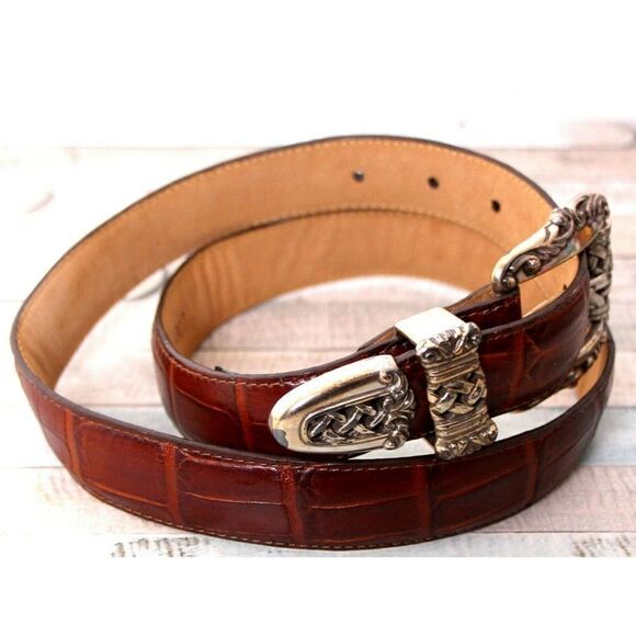 Brighton CROCO EMBOSSED BROWN GENUINE LEATHER 1"Wd CASUAL WOMEN'S BELT Sz M (*16 - Picture 4 of 8